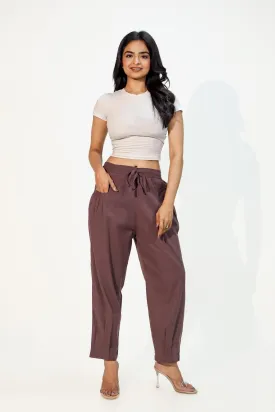 Burgundy Women's Pleated-Narrow Trousers