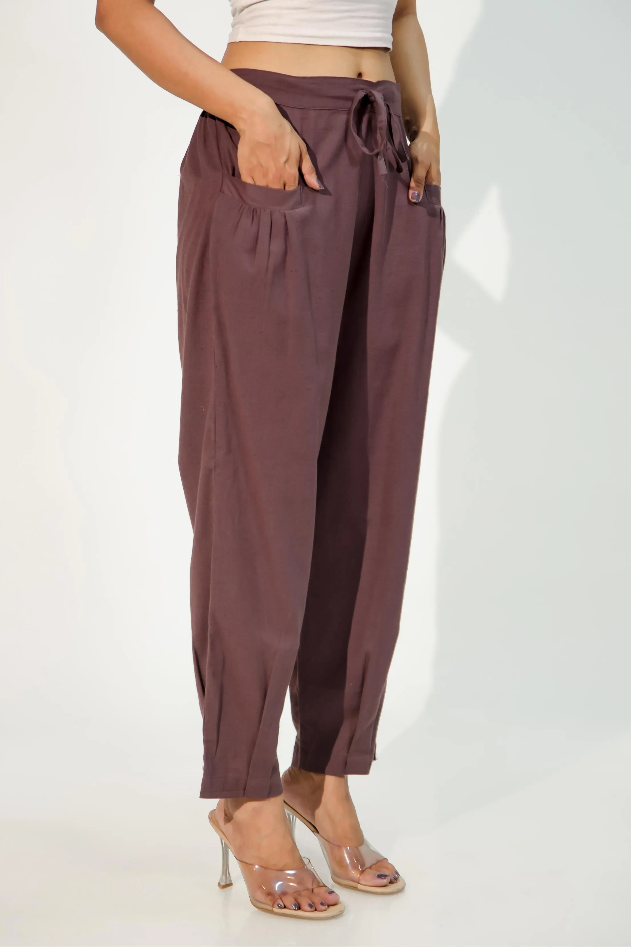 Burgundy Women's Pleated-Narrow Trousers