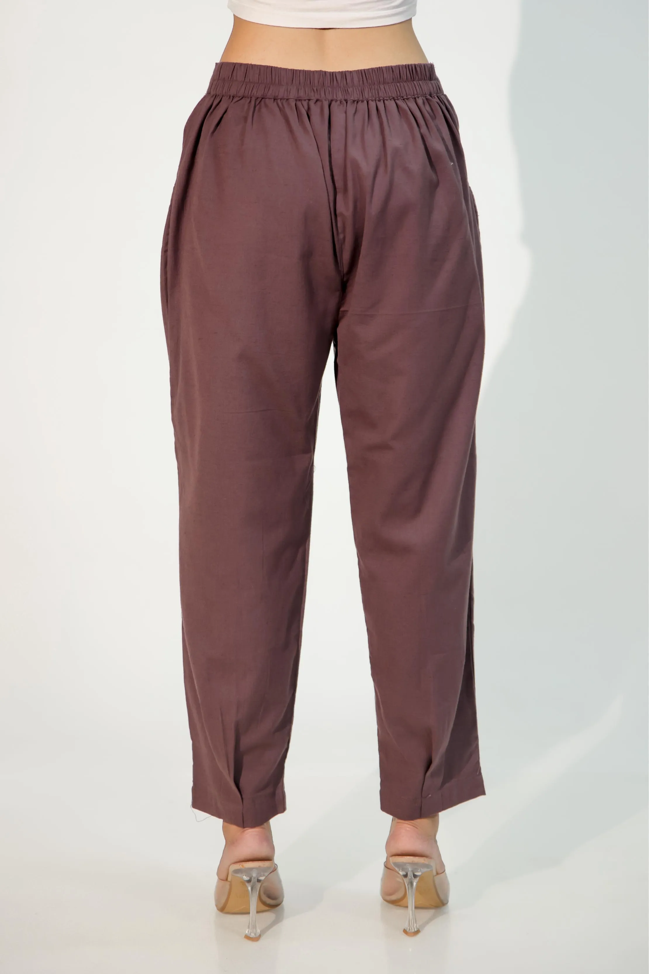 Burgundy Women's Pleated-Narrow Trousers