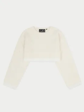 CABLE KNITTED CROPPED SWEATER - OFF WHITE