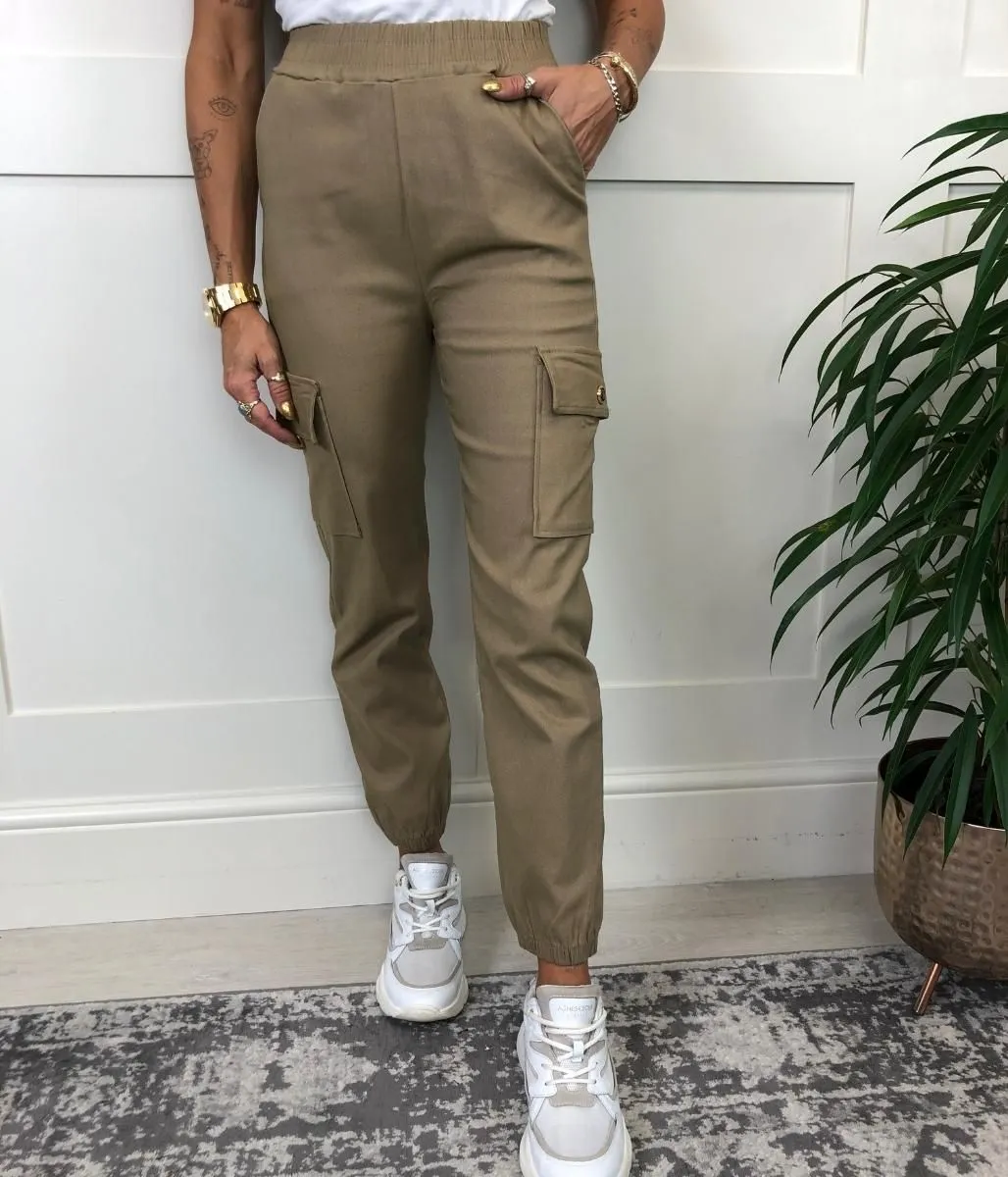 Camel Cuffed Cargo Trousers