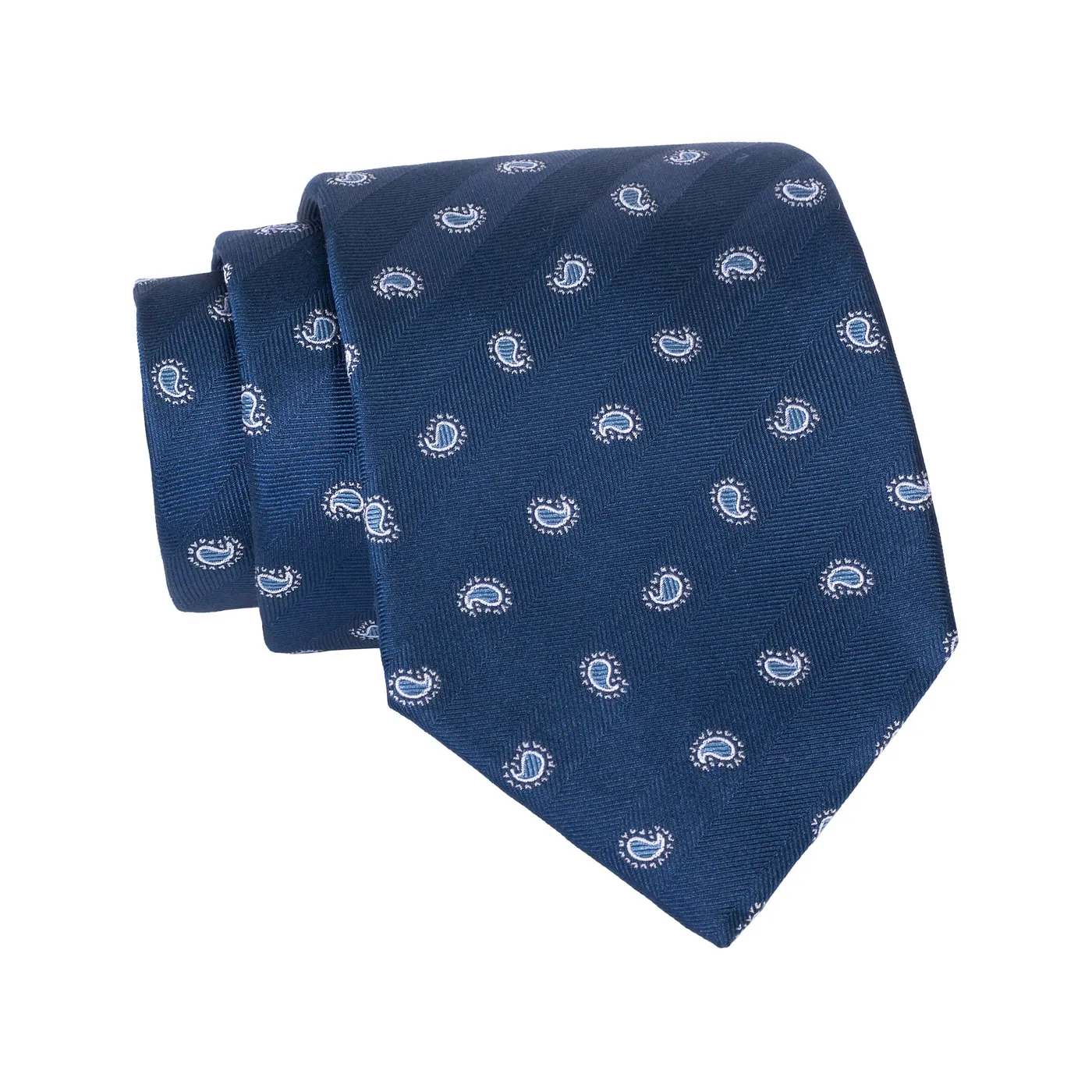 Carmel Paisley Silk Tie, Navy / Light Blue / Silver