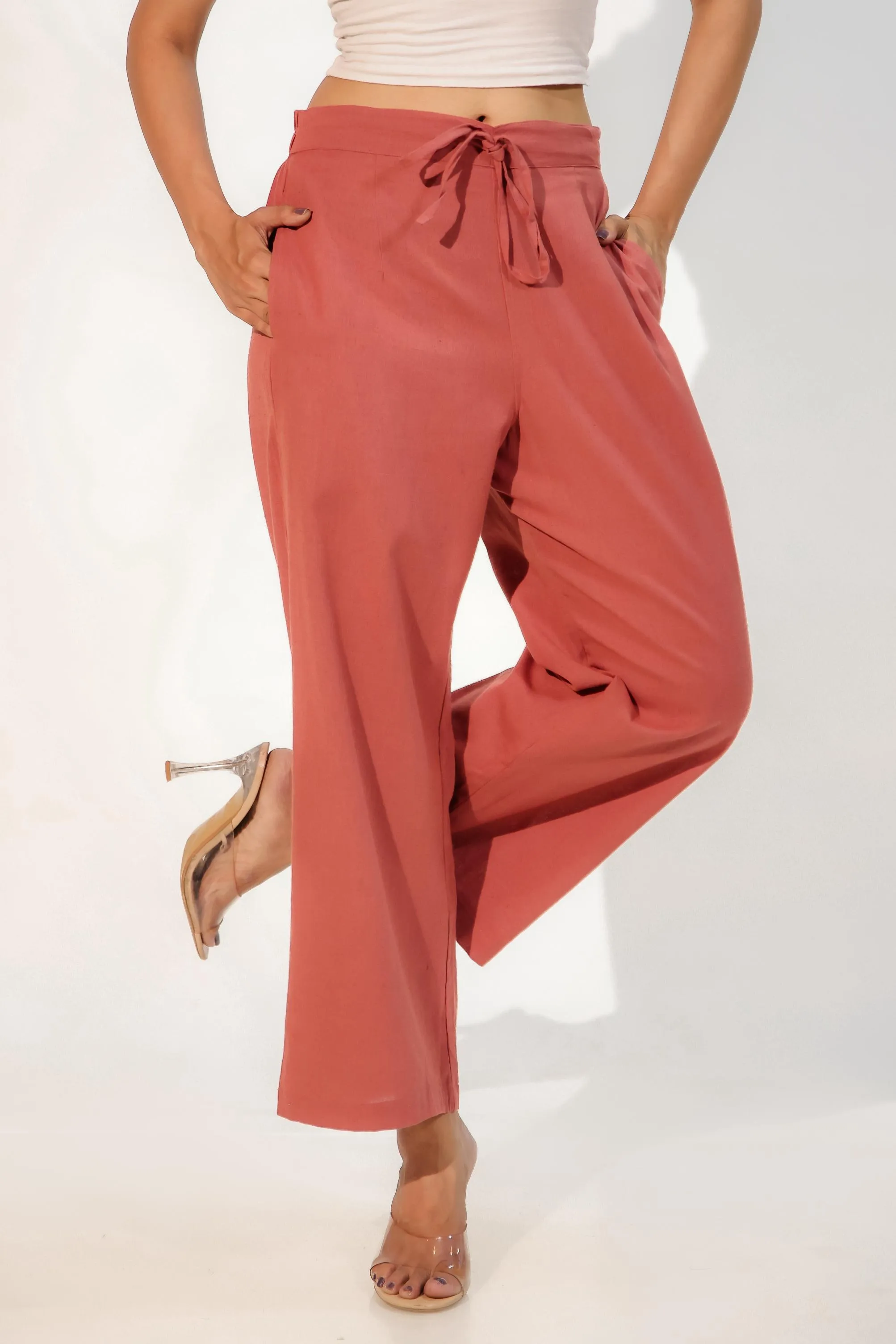 Carnation Red Women's Plazzo Trousers