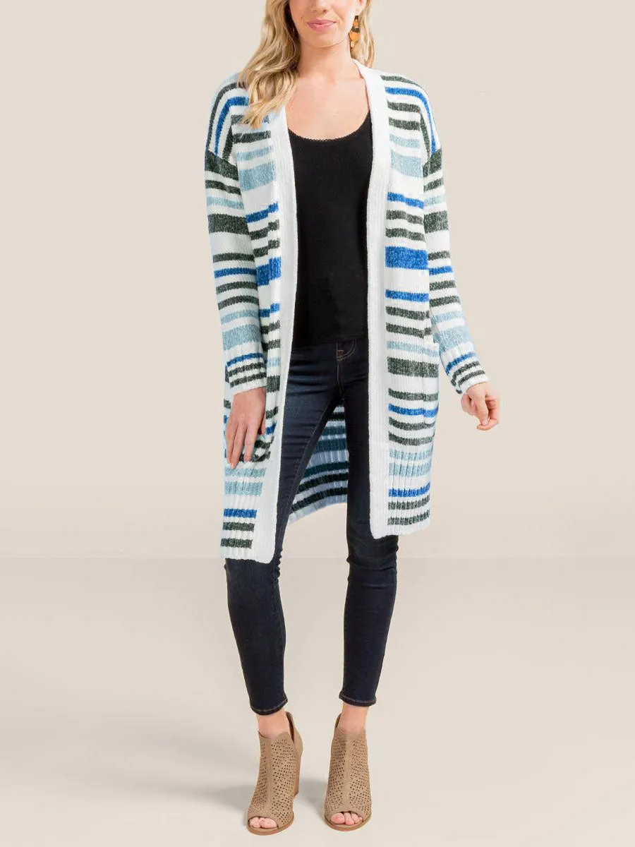 Casual Color Matching Striped Women'S Sweater Coat