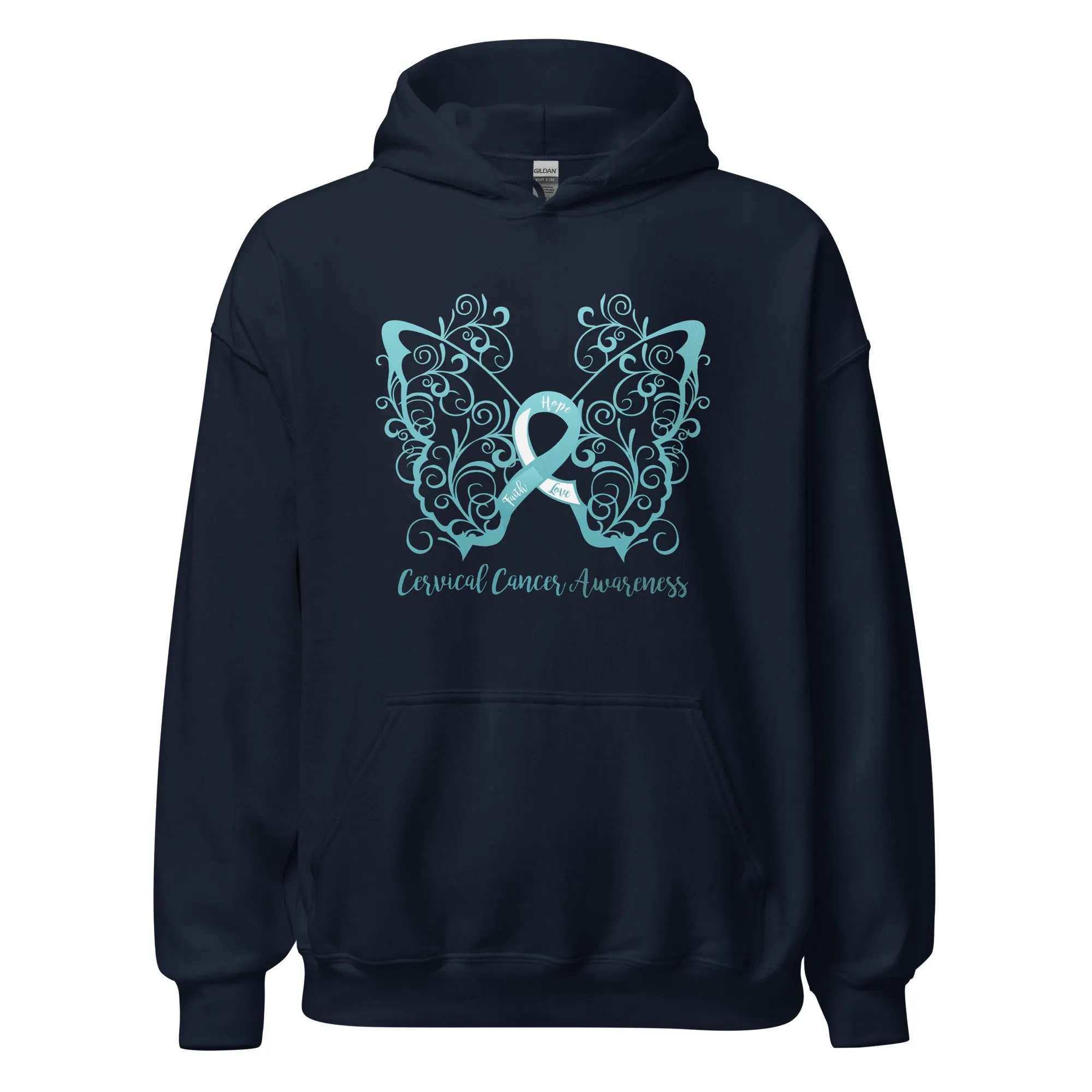 Cervical Cancer Awareness Filigree Butterfly Hoodie - Several Colors Available