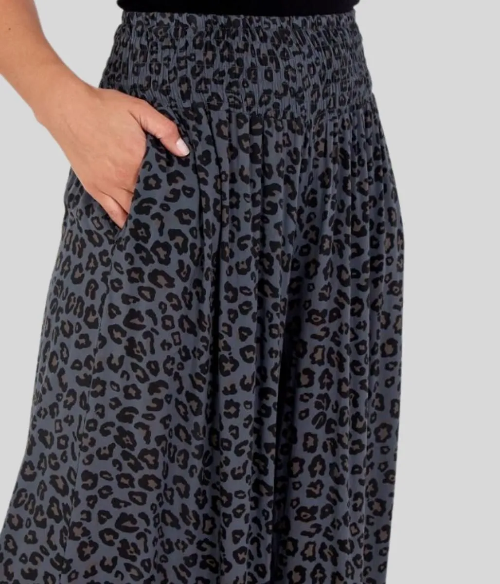 Charcoal Animal Print Wide Leg Trousers