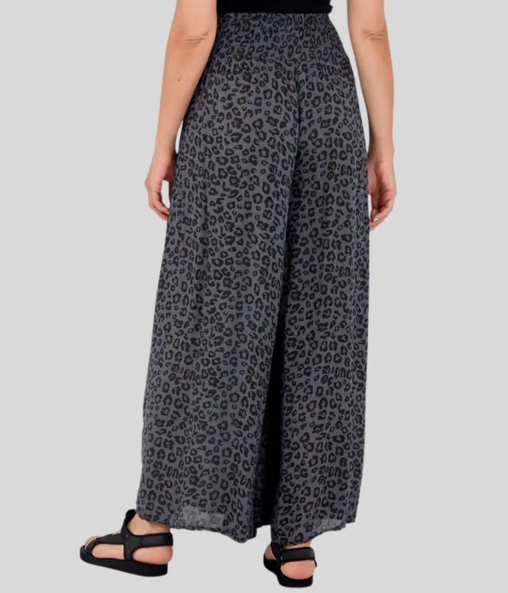 Charcoal Animal Print Wide Leg Trousers