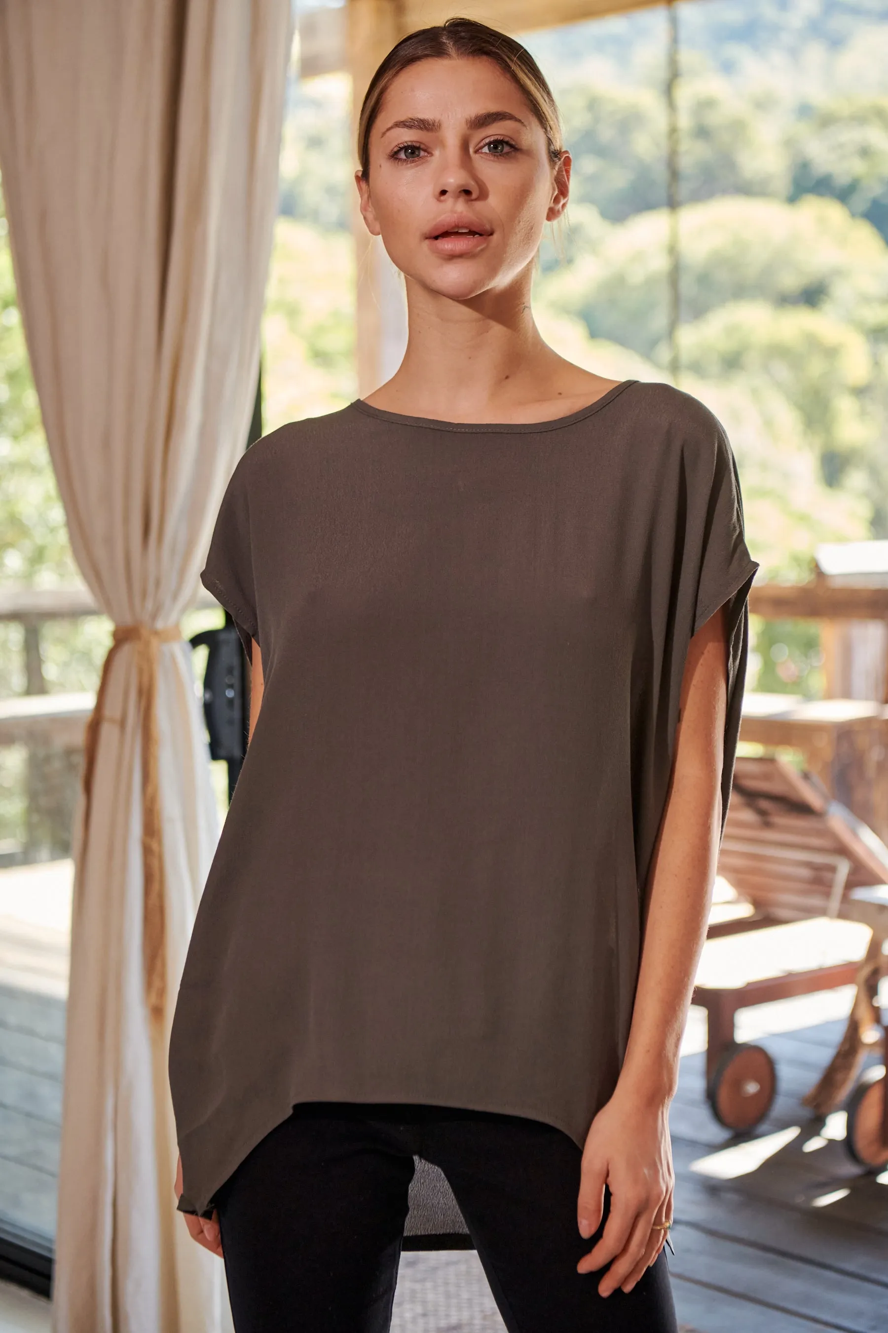 Chele Short Sleeve Oversized Plain Top