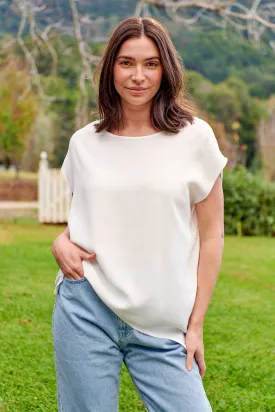 Chele Short Sleeve Oversized White Plain Top