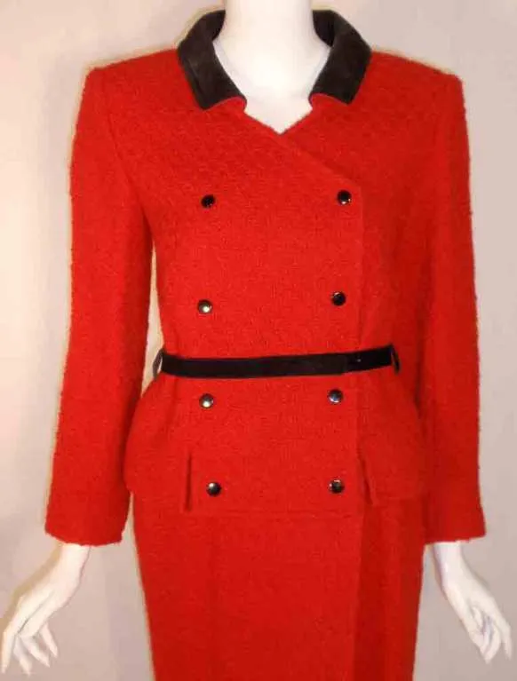 COURREGES 2 pc Red and Black Wool Jacket and Skirt Set with Belt