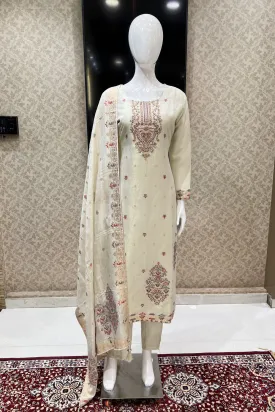 Cream Banaras, Zardozi, Sequins and Stone work Straight Cut Salwar Suit