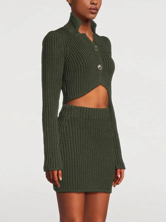 Cropped Technical Knit Cardigan and Mini Skirt Set