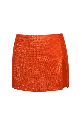 Crystal Embellished Mini Skirt- Orange