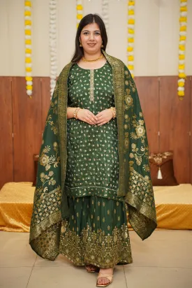 Deep Emerald Jacquard Sharara Suit