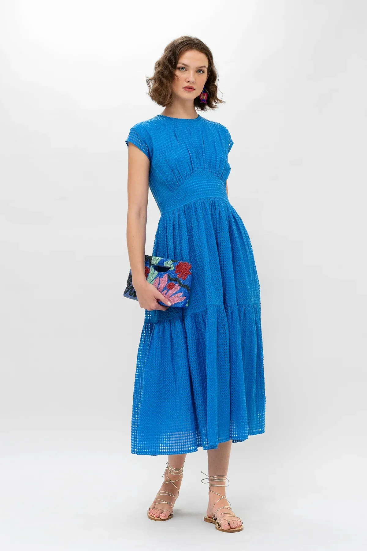 Delray Blue Cap Sleeve Midi Dress