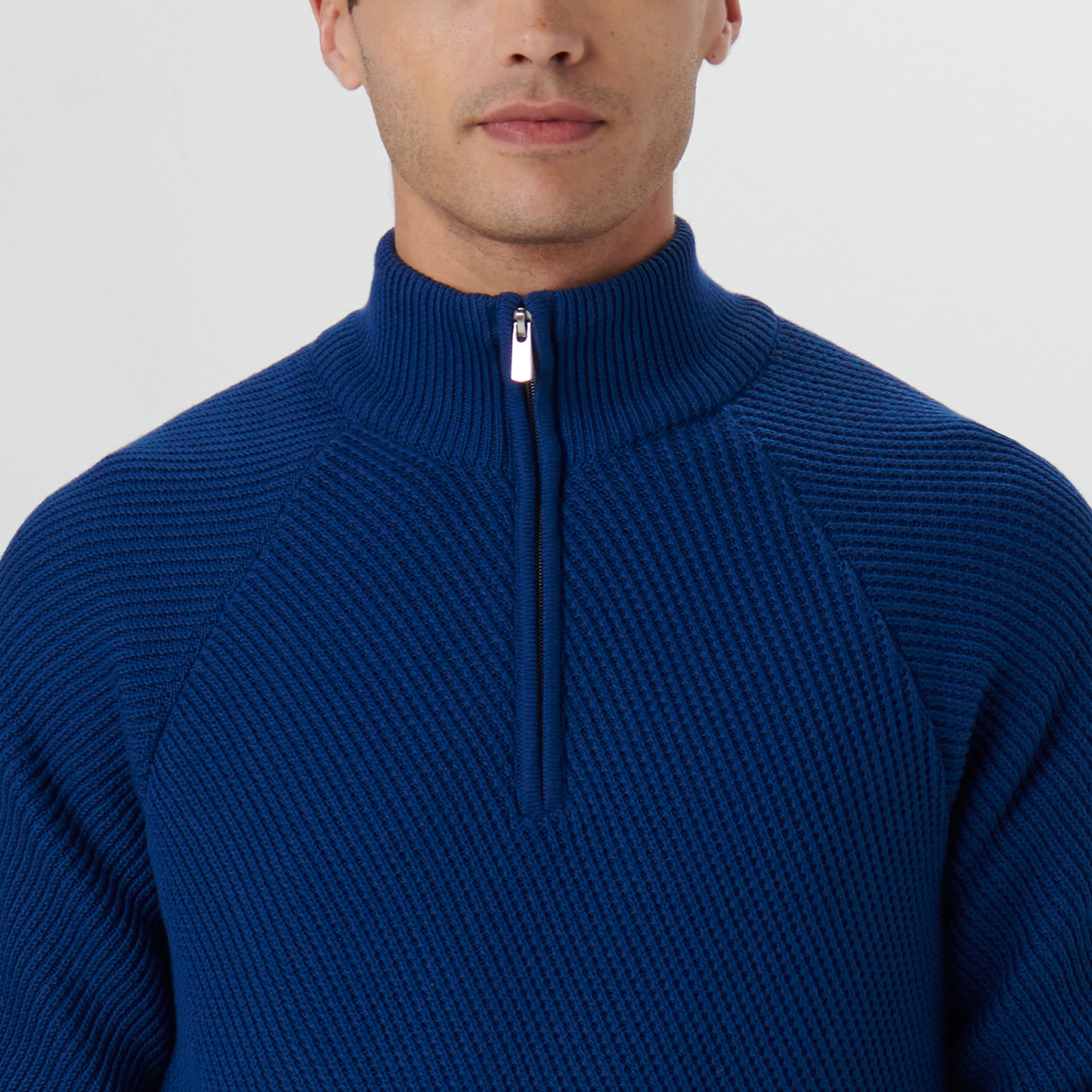 Diagonal Stitch Quarter Zip Sweater