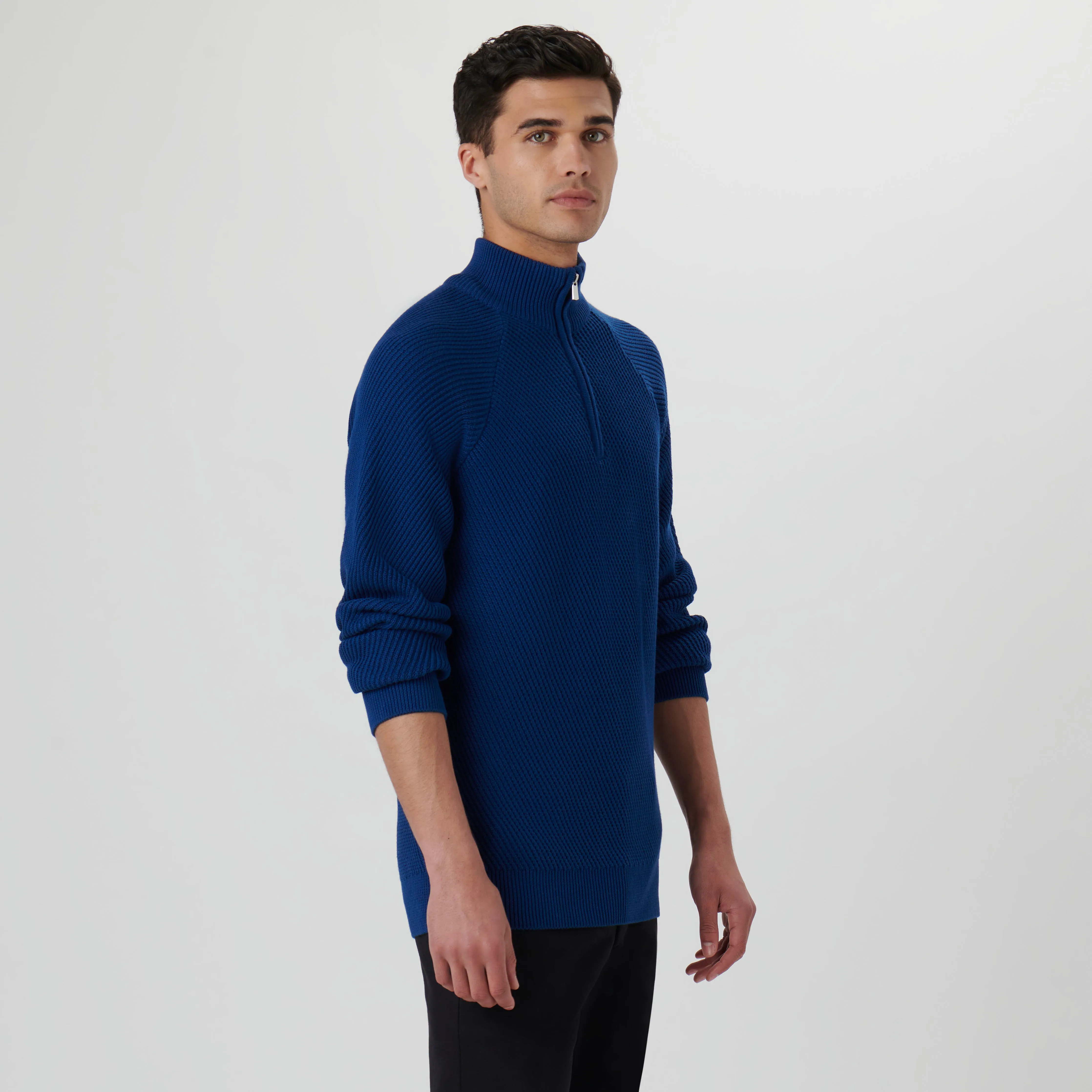 Diagonal Stitch Quarter Zip Sweater