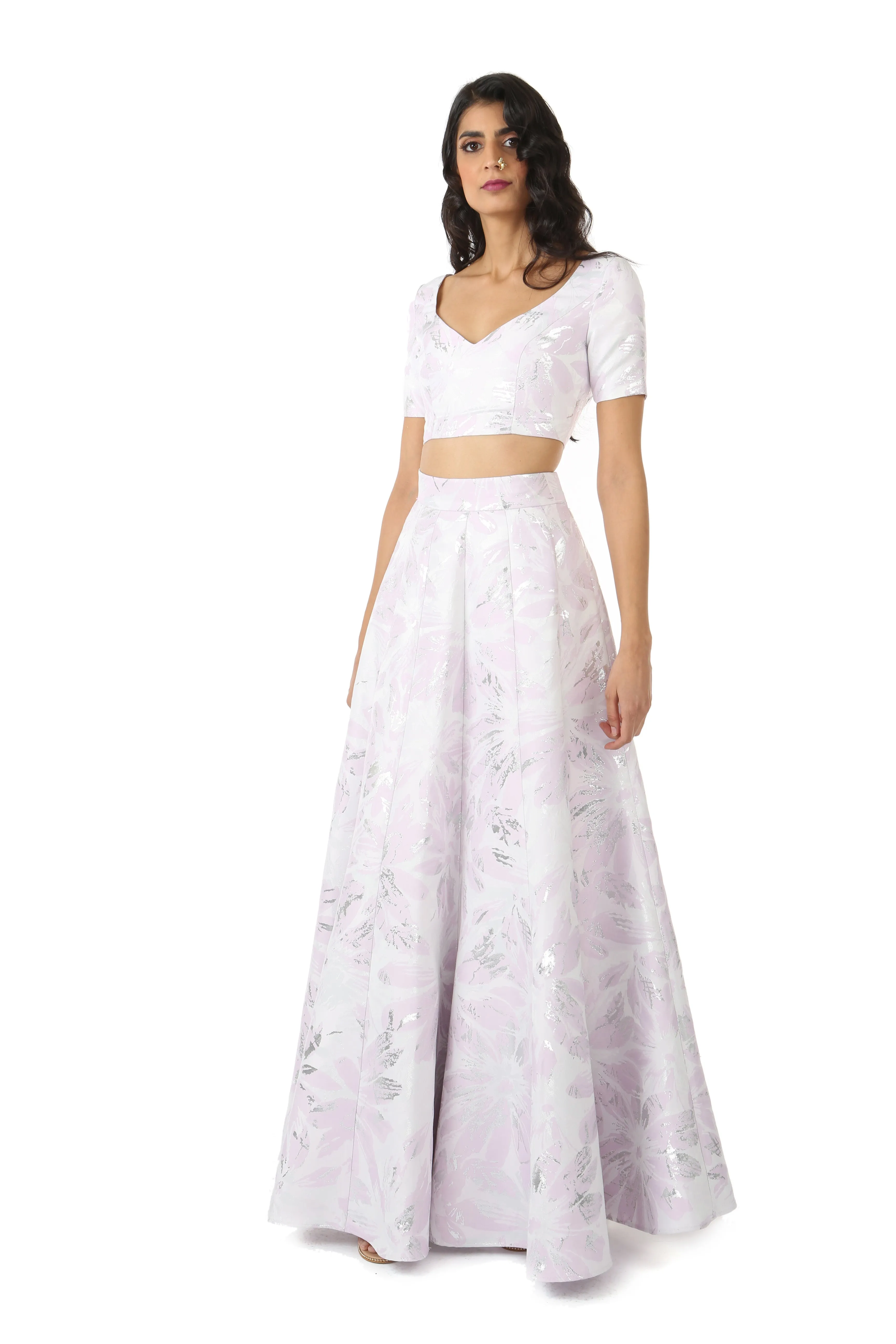 DIVYA Floral Metallic Skirt