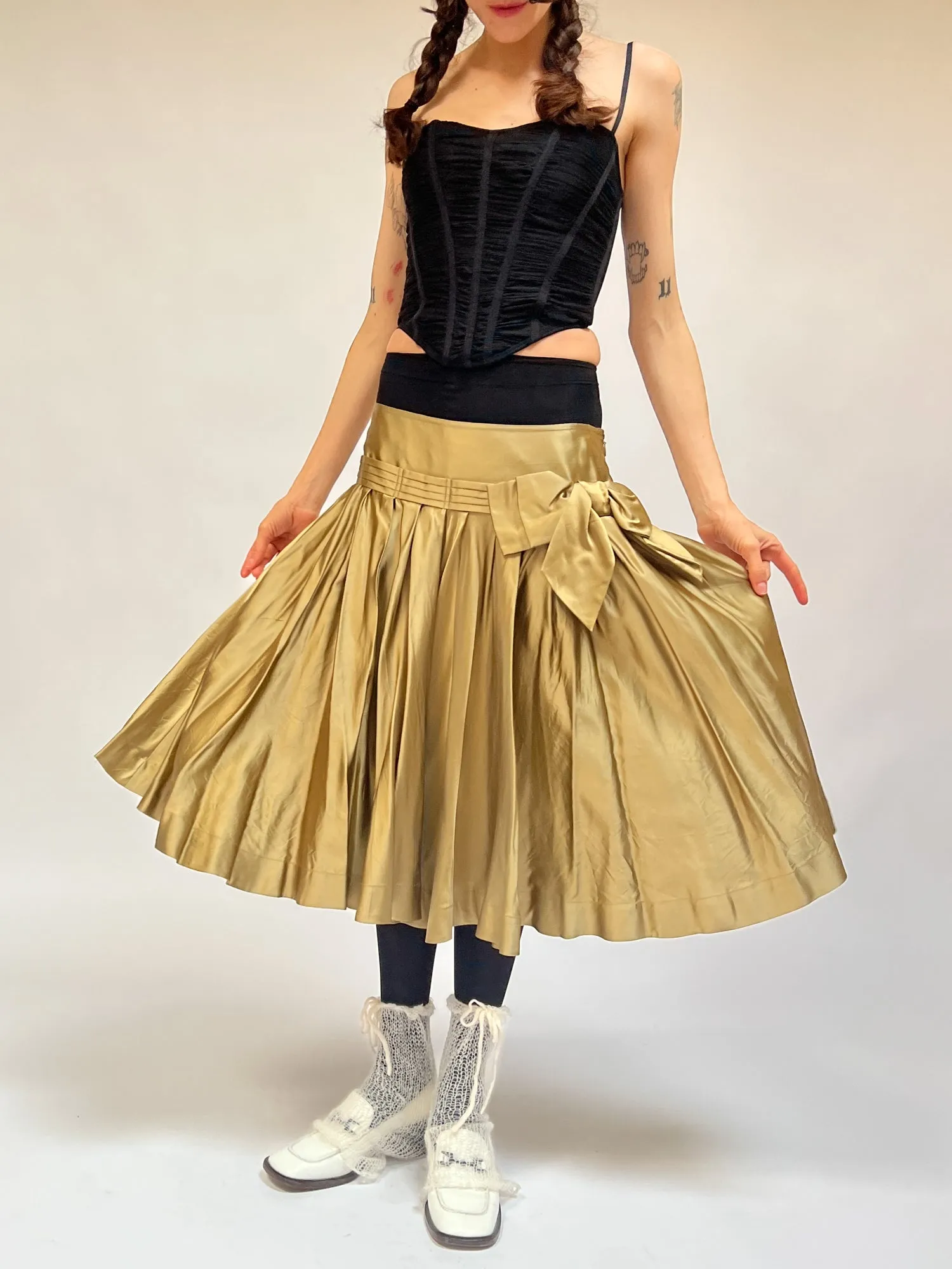 DKNY Gold Silk Bow Skirt (M)