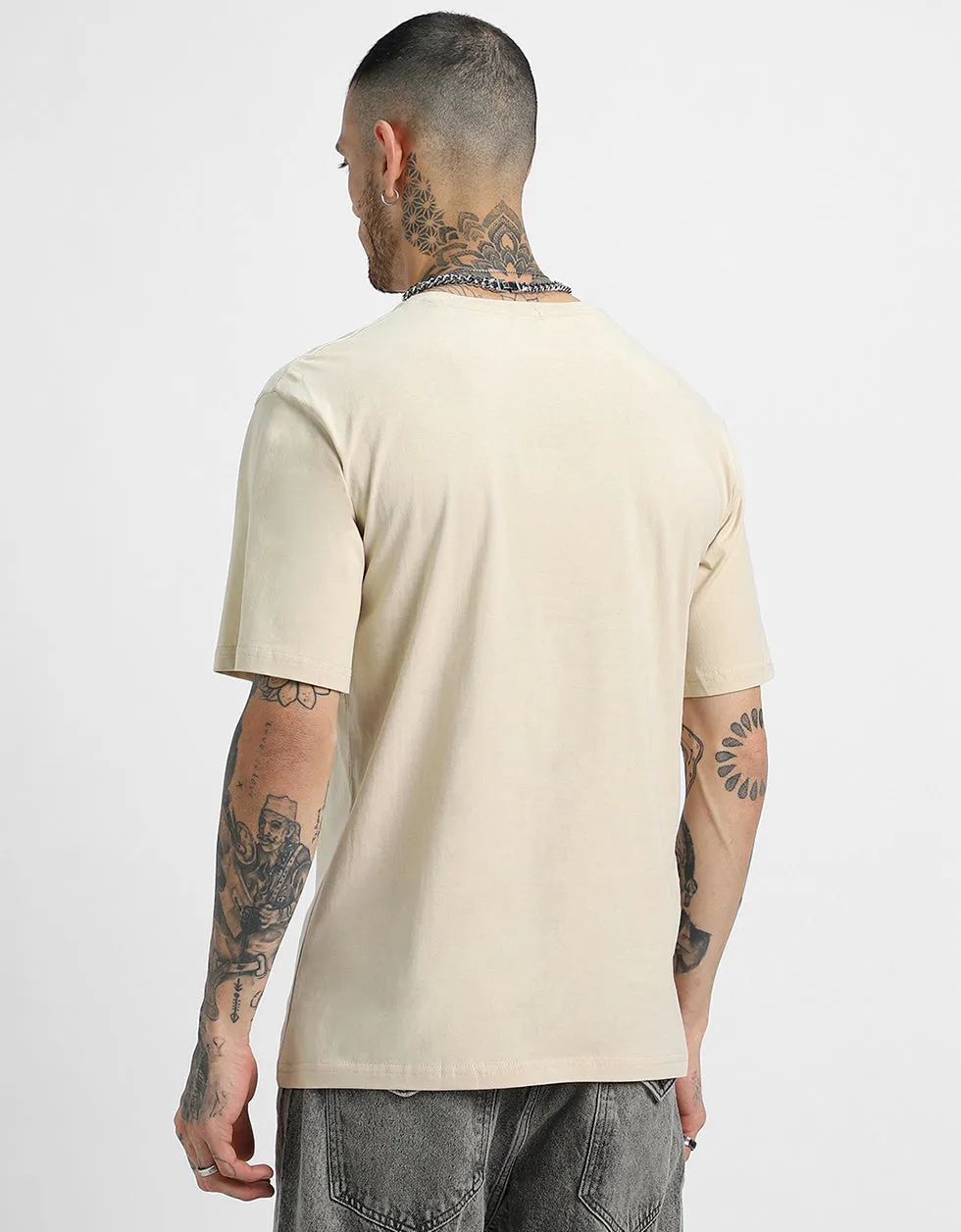 Dope Stuff Beige Oversized Front Graphic Printed Tshirt