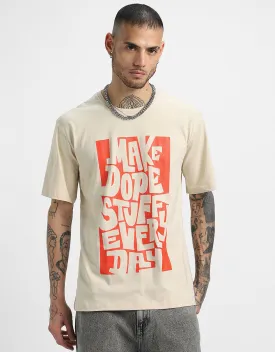 Dope Stuff Beige Oversized Front Graphic Printed Tshirt