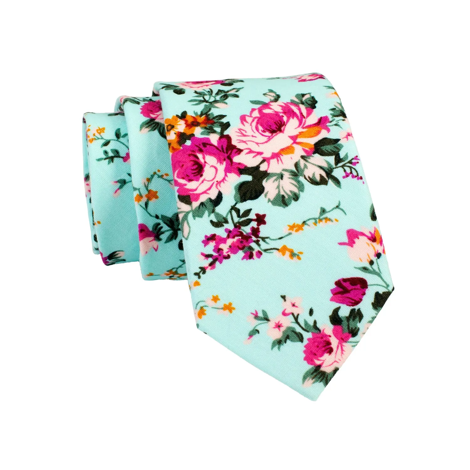 Dover Floral Cotton Tie, Light Blue / Green / Pink