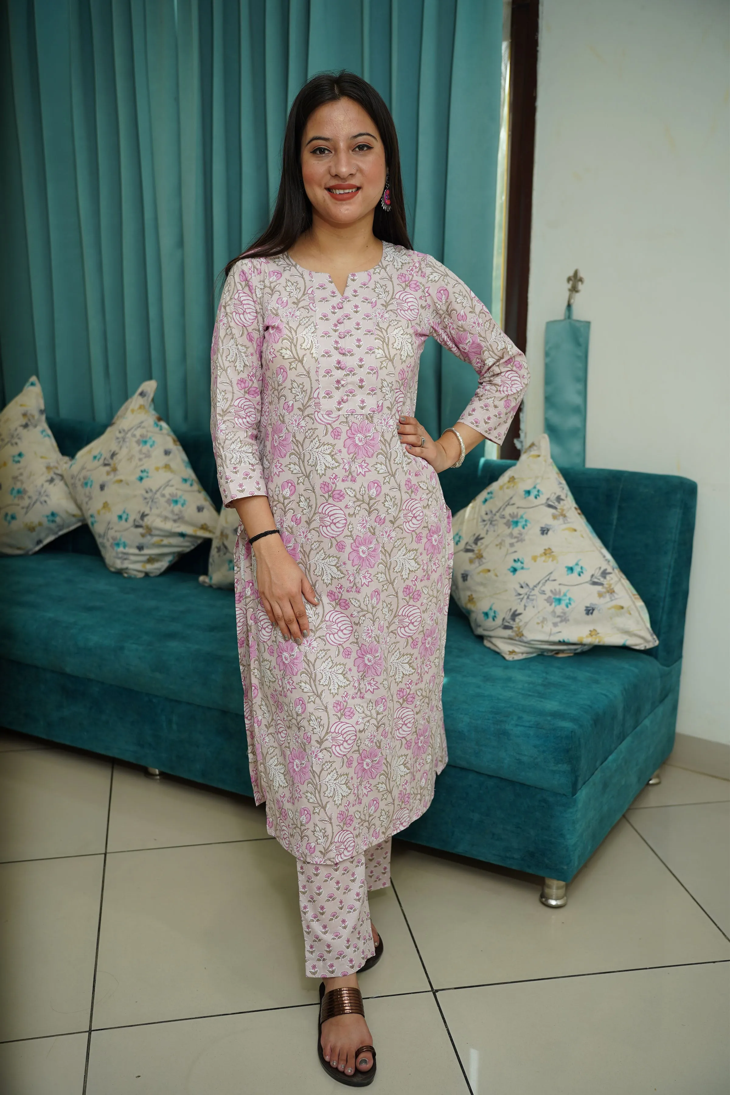 Dusty Rose Jaal Printed Suit Set