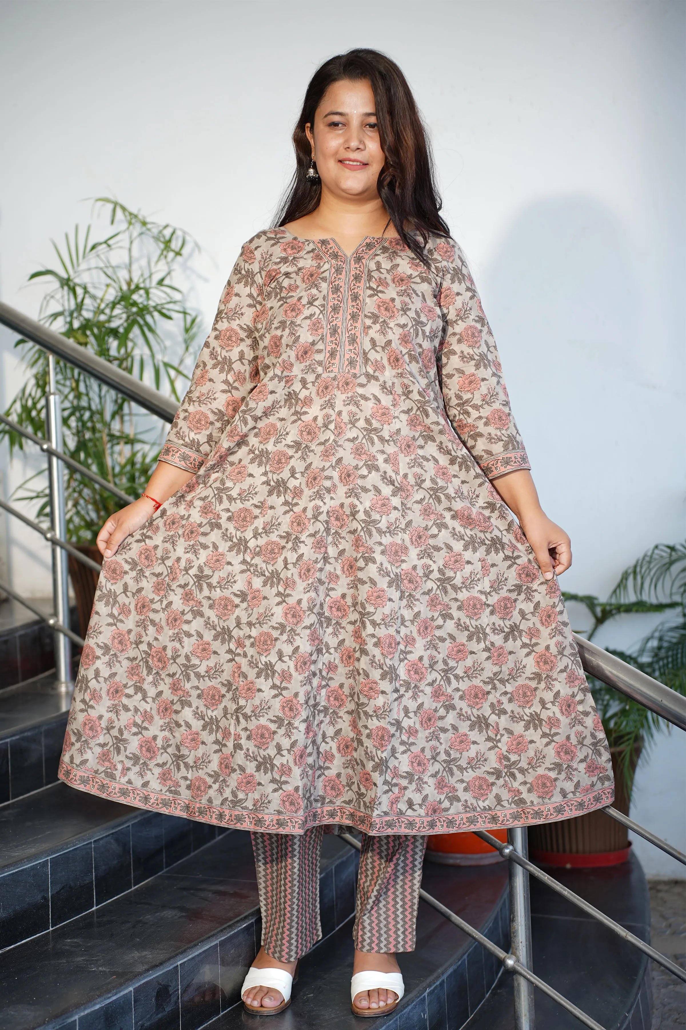 Earthy Bagh Cotton Anarkali Set