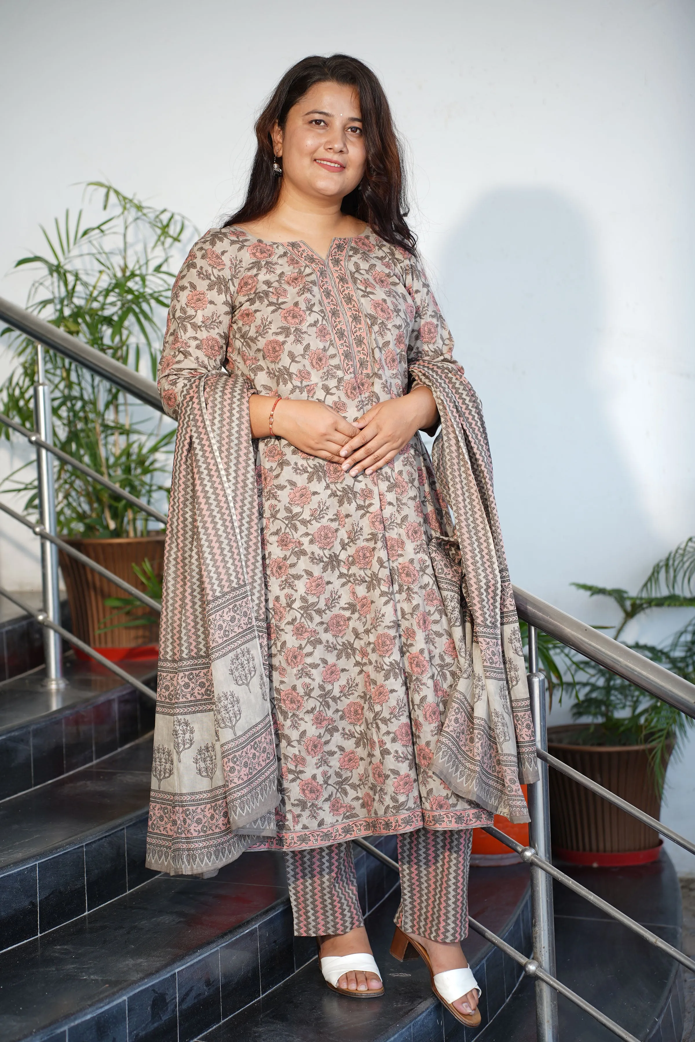 Earthy Bagh Cotton Anarkali Set