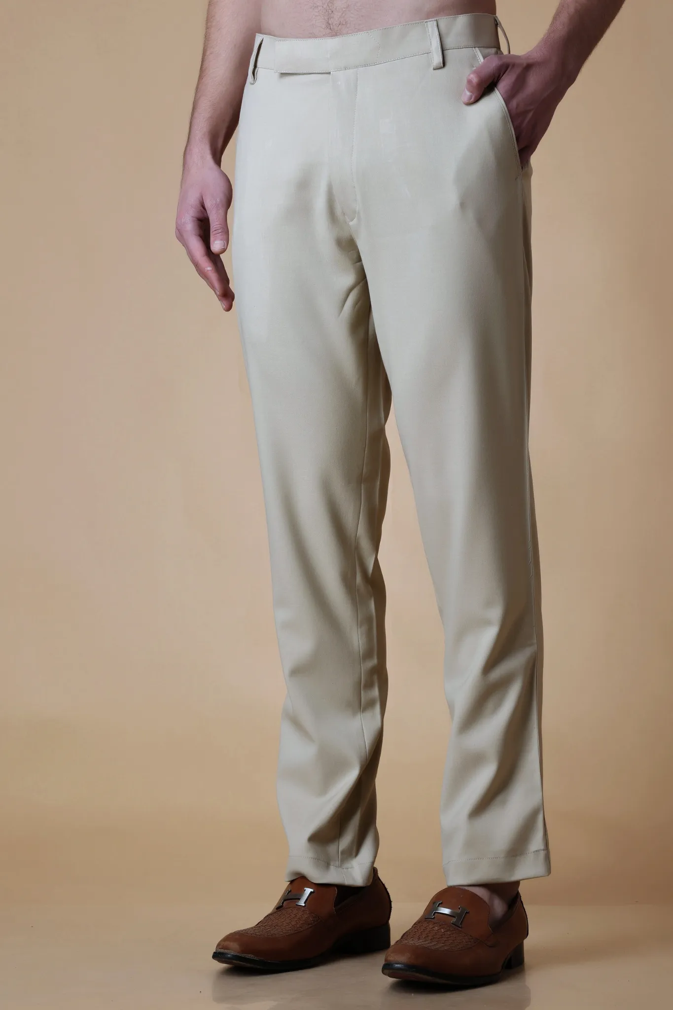 Earthy Taupe Solid Formal Trousers