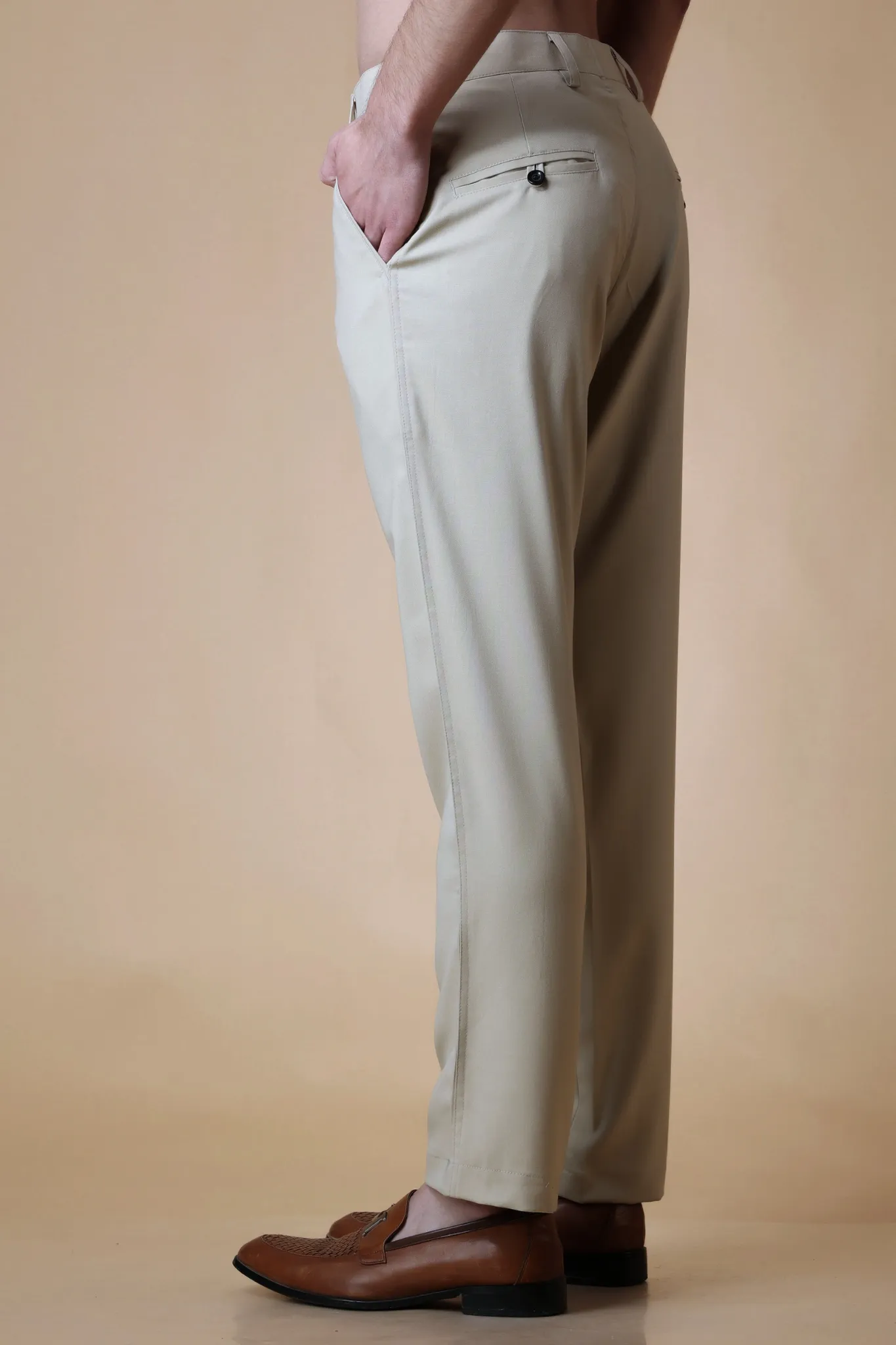 Earthy Taupe Solid Formal Trousers