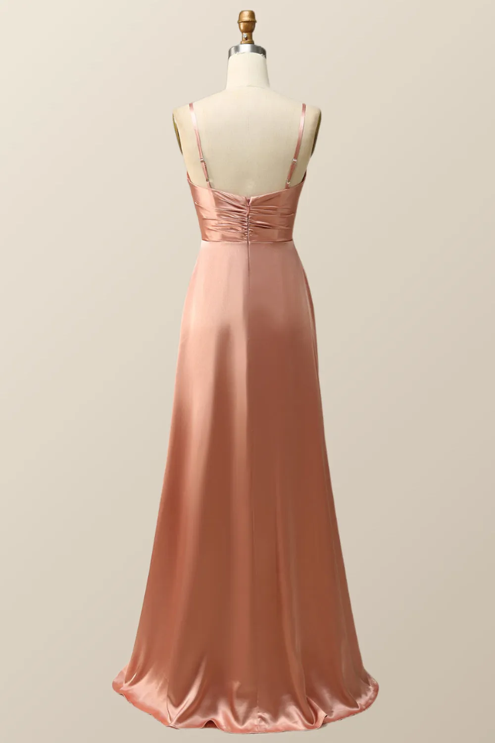 Empire Blush Silk A-line Long Bridesmaid Dress with Slit