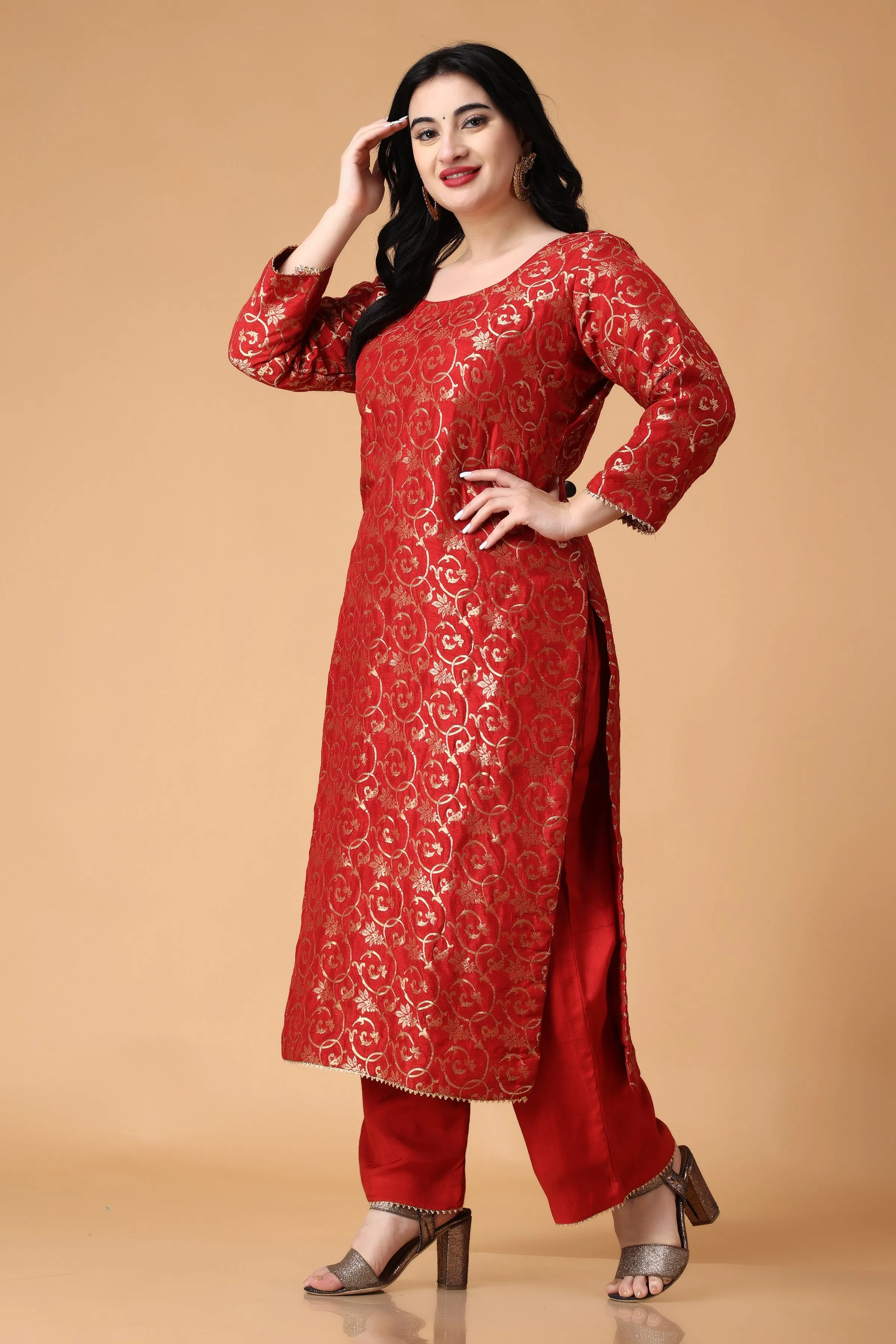 Eternally Red Jacquard Silk Suit