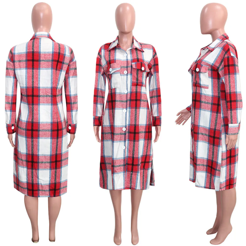 Fashion plaid long shirt coat（AY2505)