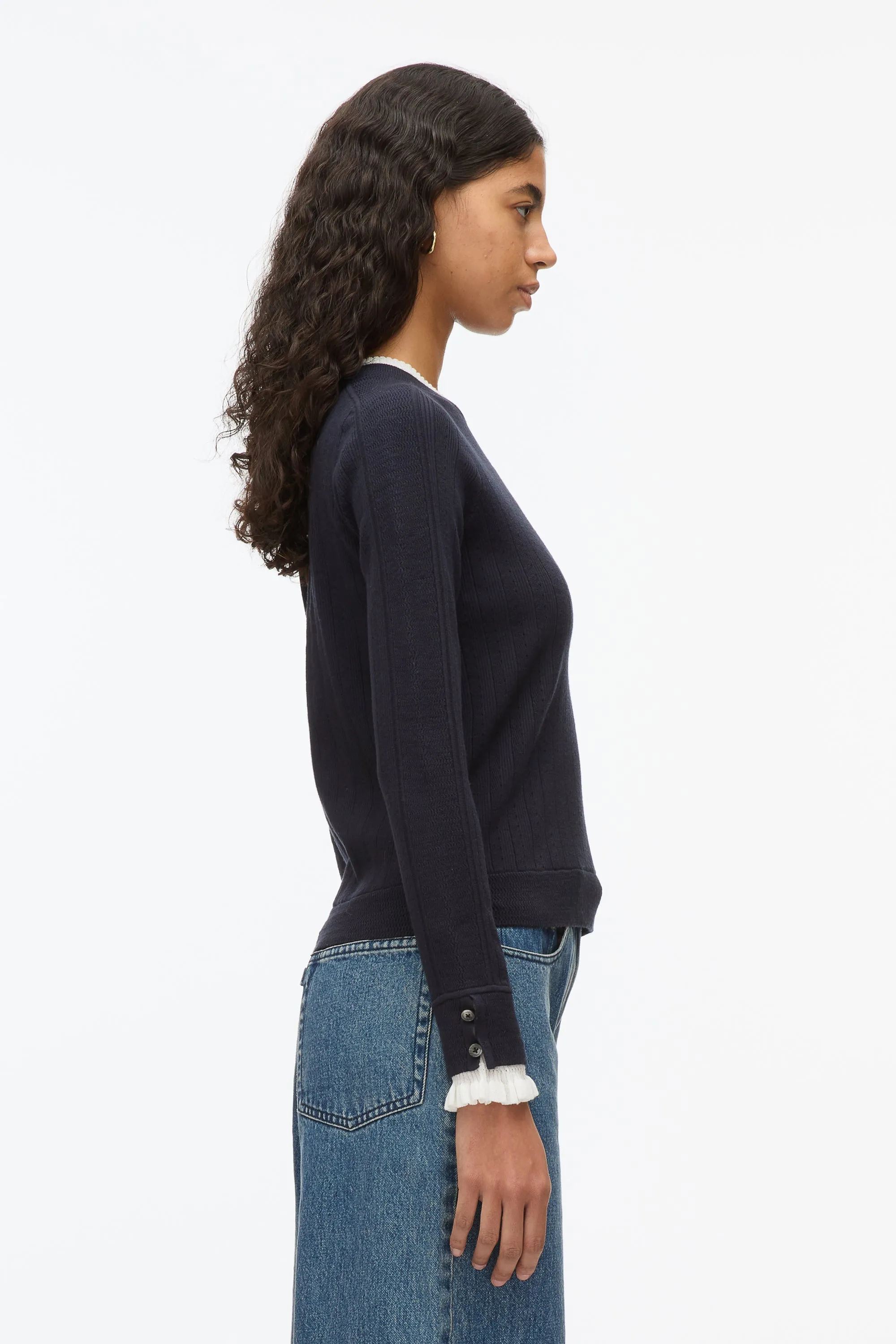 Fluid Rib Sweater with Ruffle Cuff