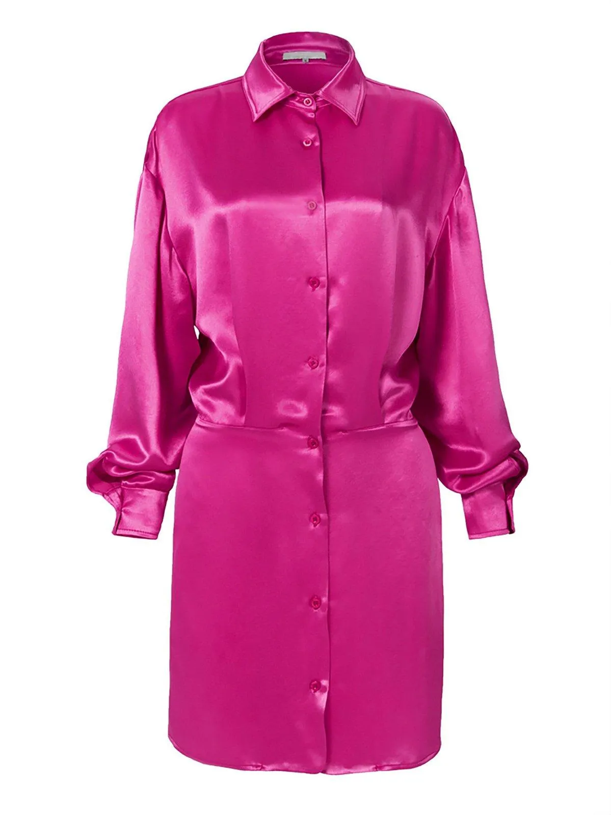 Fuchsia Long Sleeve Button Shirt Dress