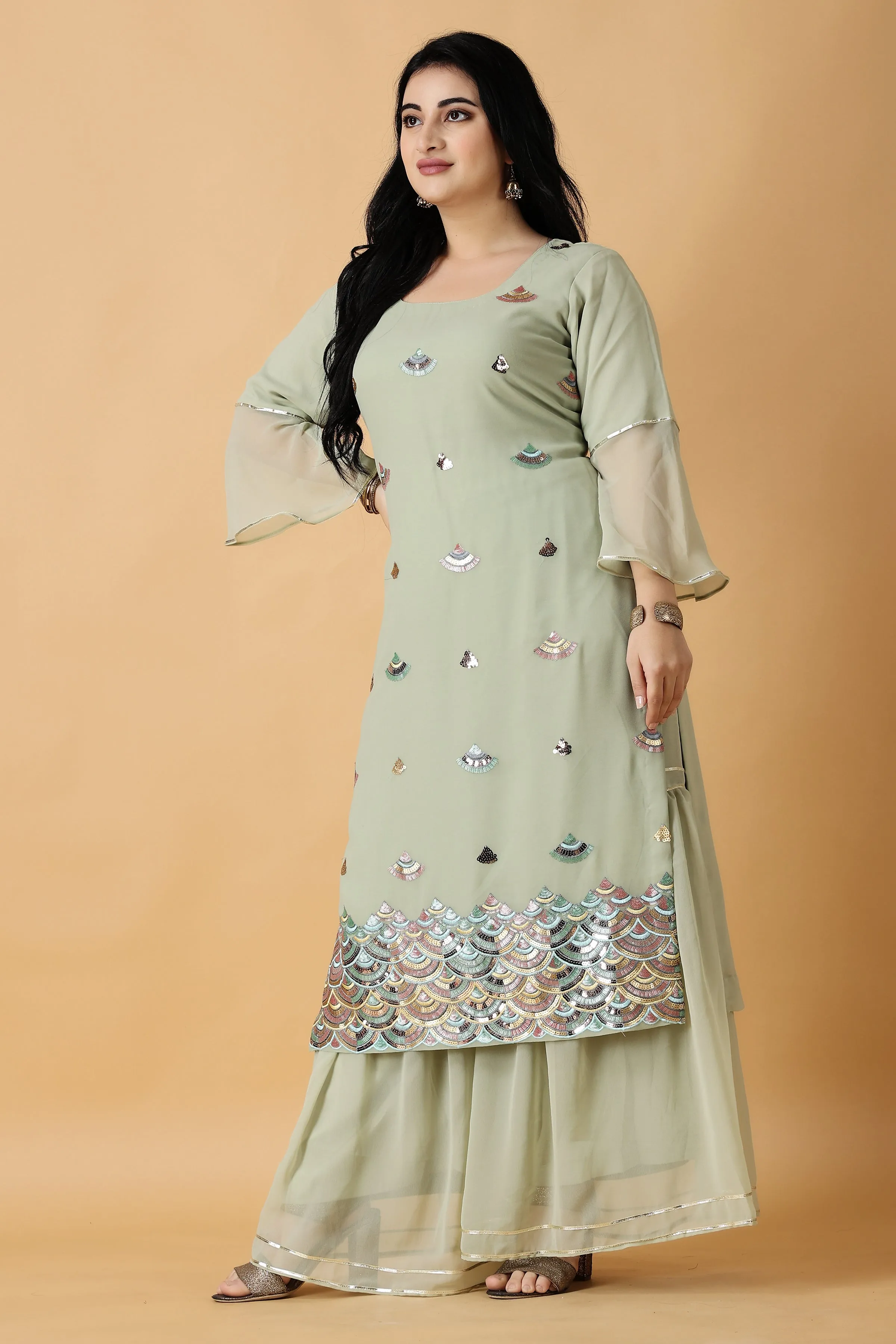 Glacial Green Sharara Suit Sequin Work