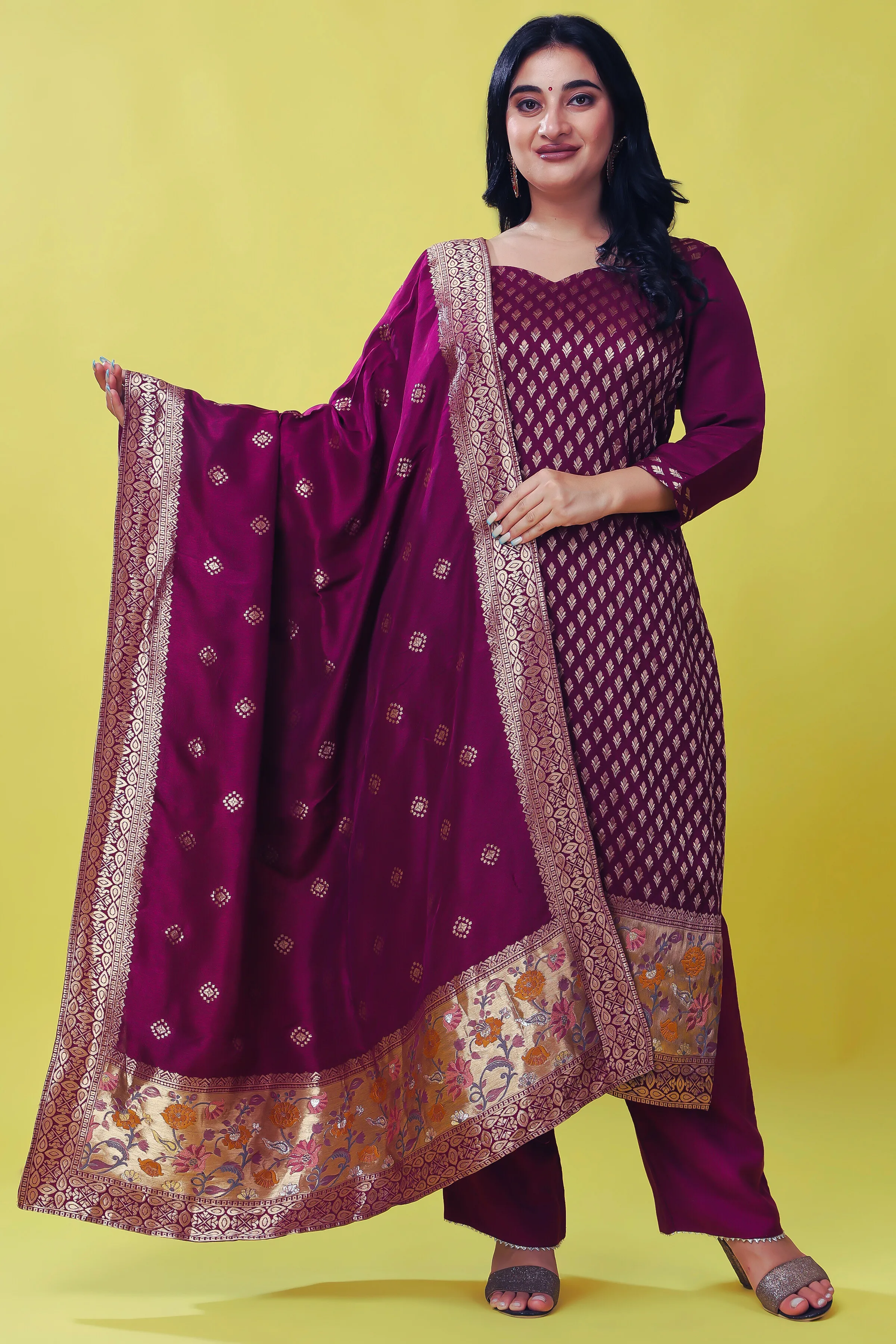 Gold Vineyard Jacquard Silk Suit