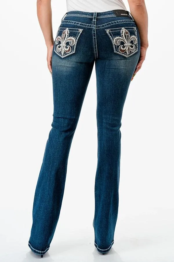 Grace in LA Fleur de lis Easy Bootcut Jeans 34