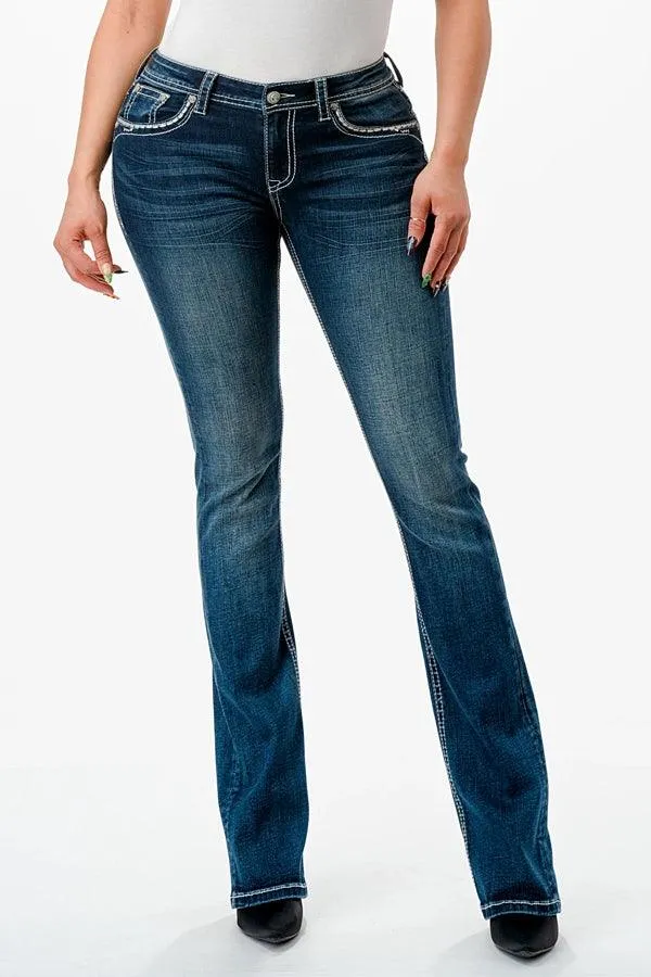 Grace in LA Fleur de lis Easy Bootcut Jeans 34