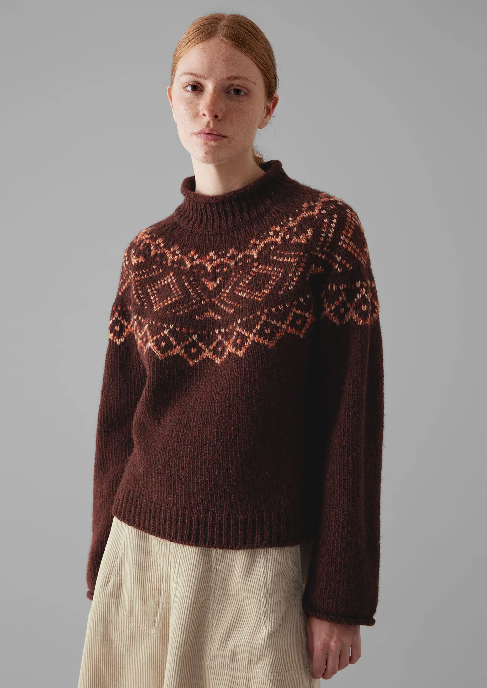 Graphic Yoke Sweater | Dark Red/Brick