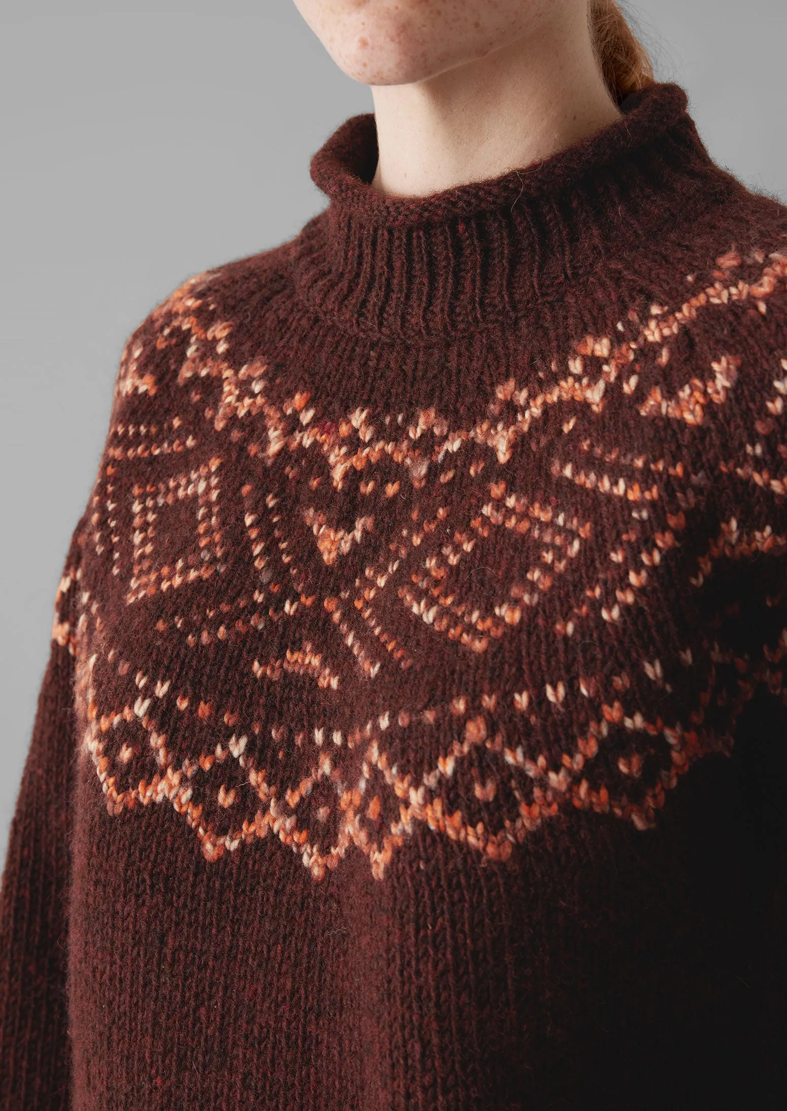 Graphic Yoke Sweater | Dark Red/Brick