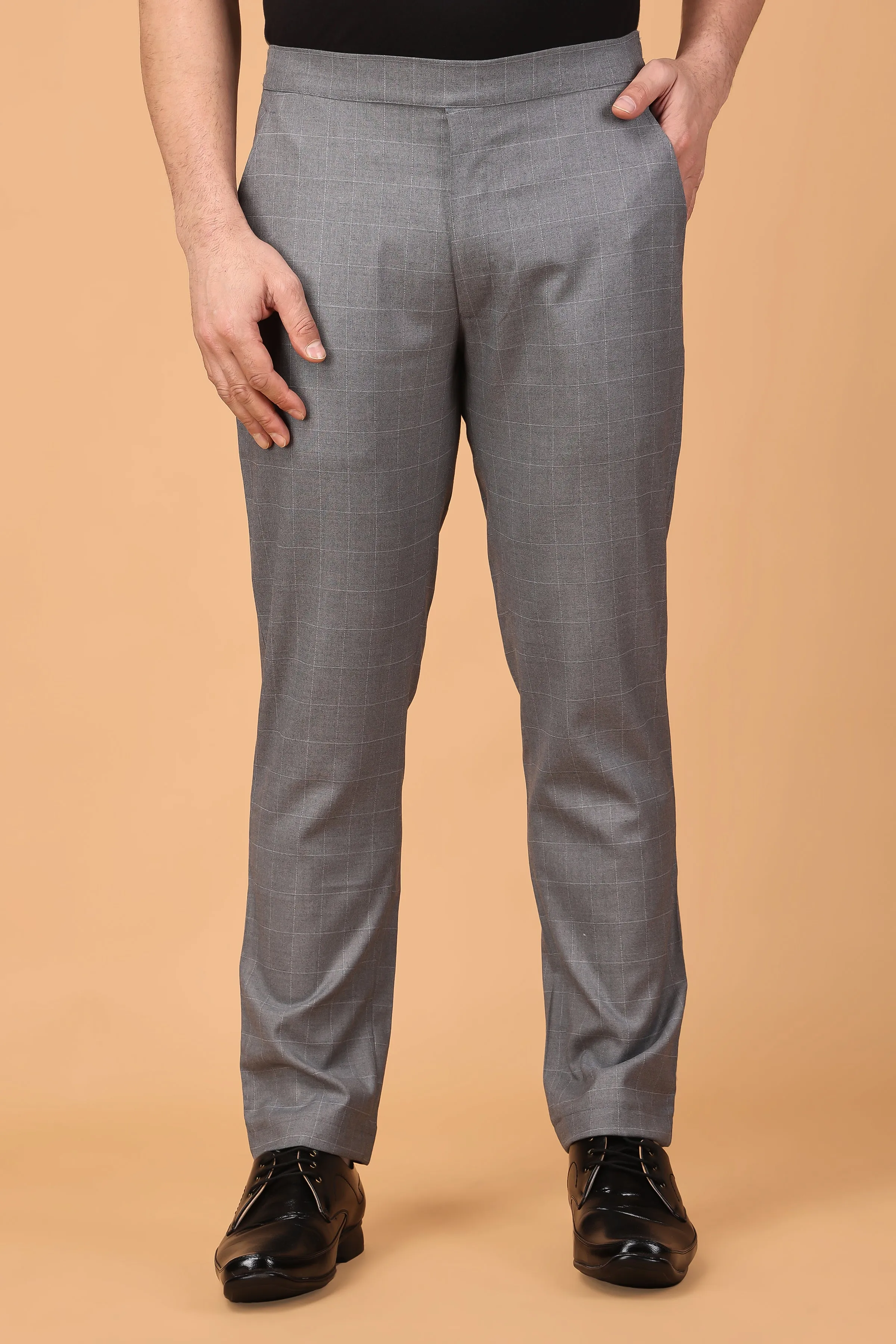 Graphite Checked Comfort Fit Trousers