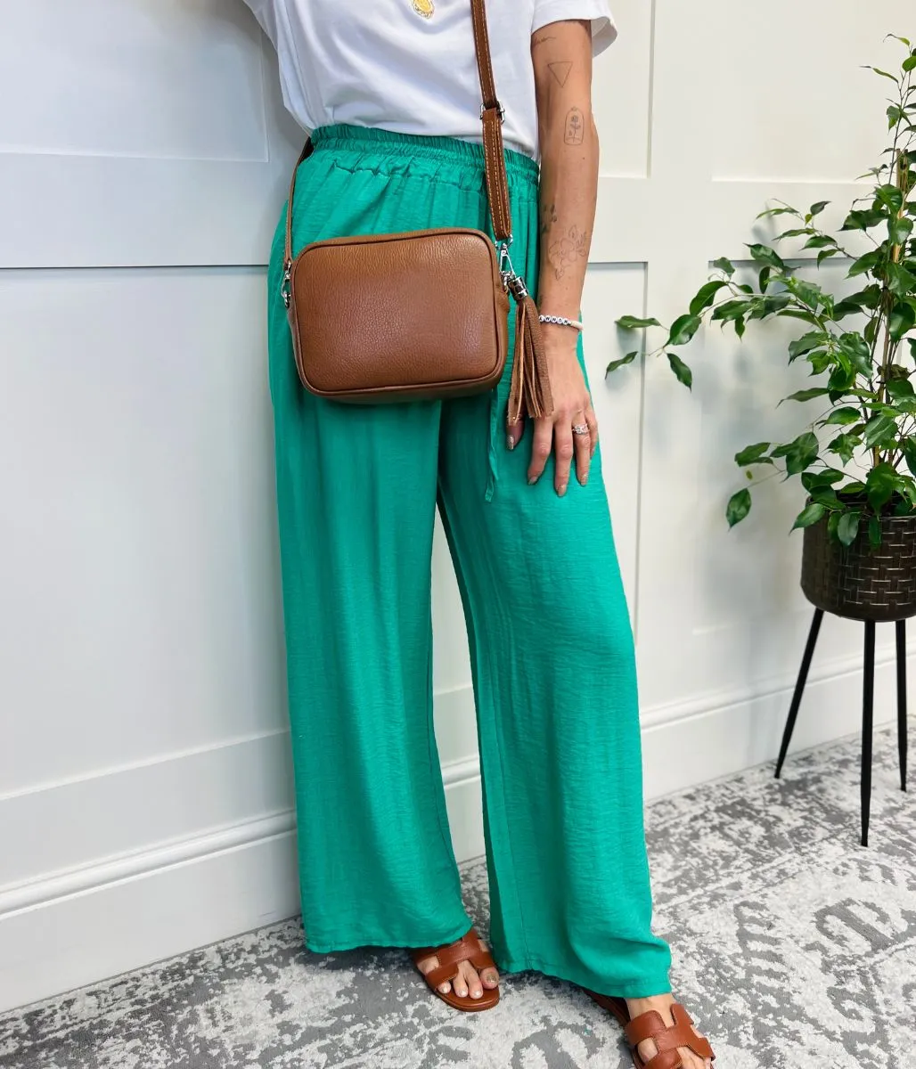 Green Linen Look Wide Trousers