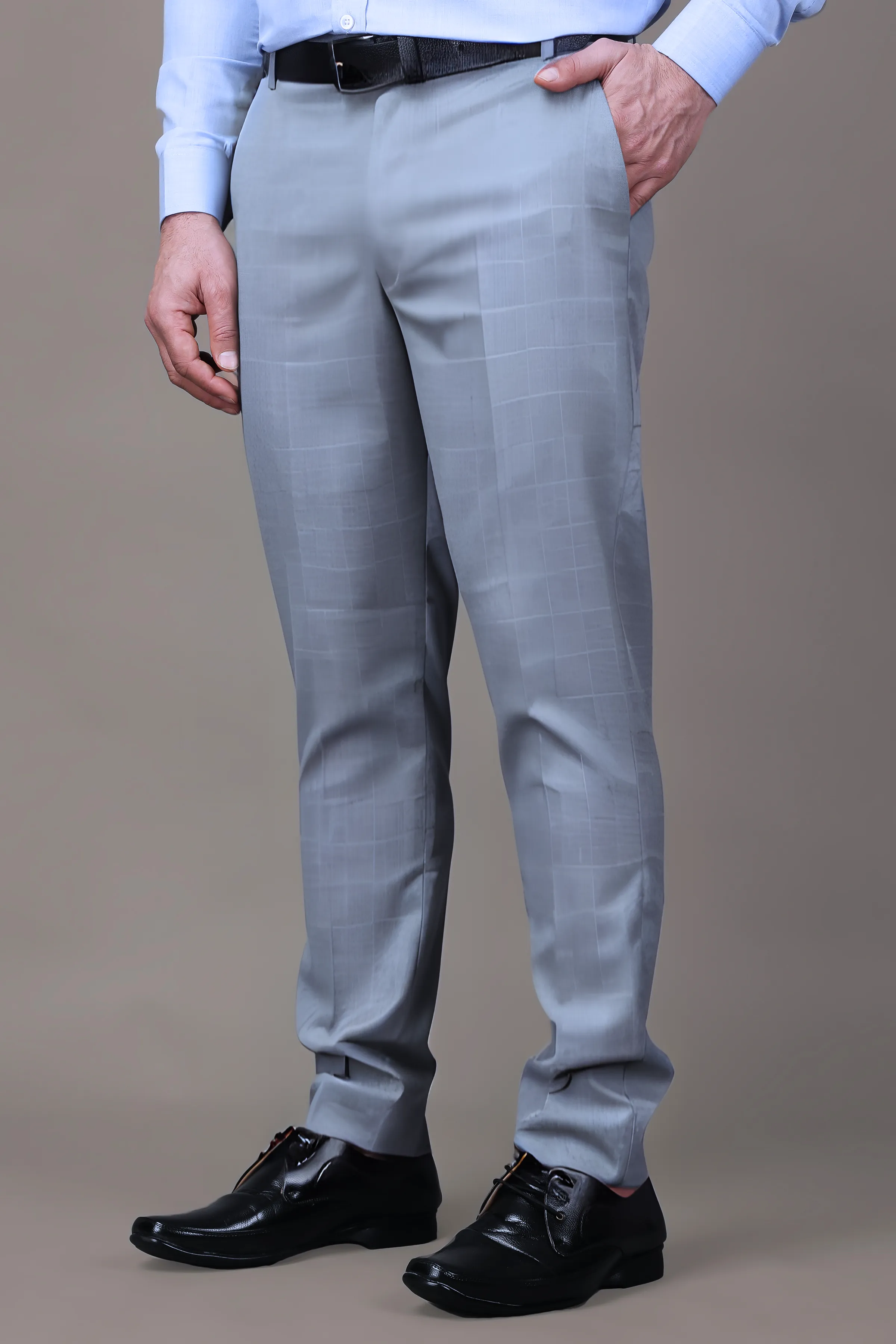 Grey Checked Formal Trousers