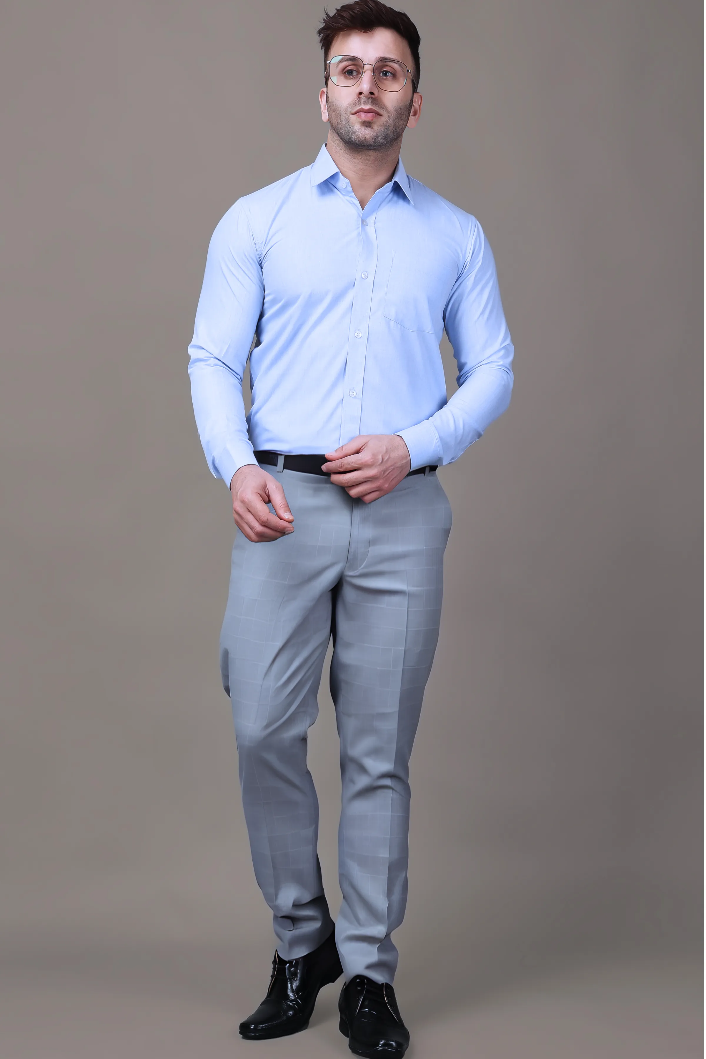 Grey Checked Formal Trousers