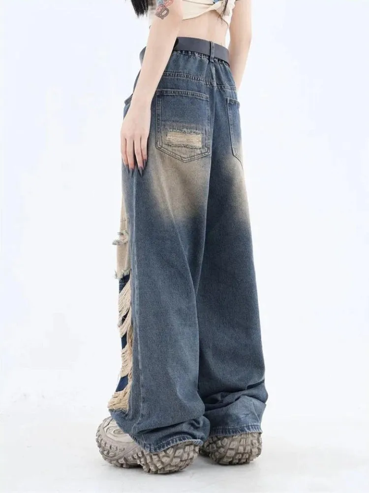 Grunge Dark Wash Distressed Jeans