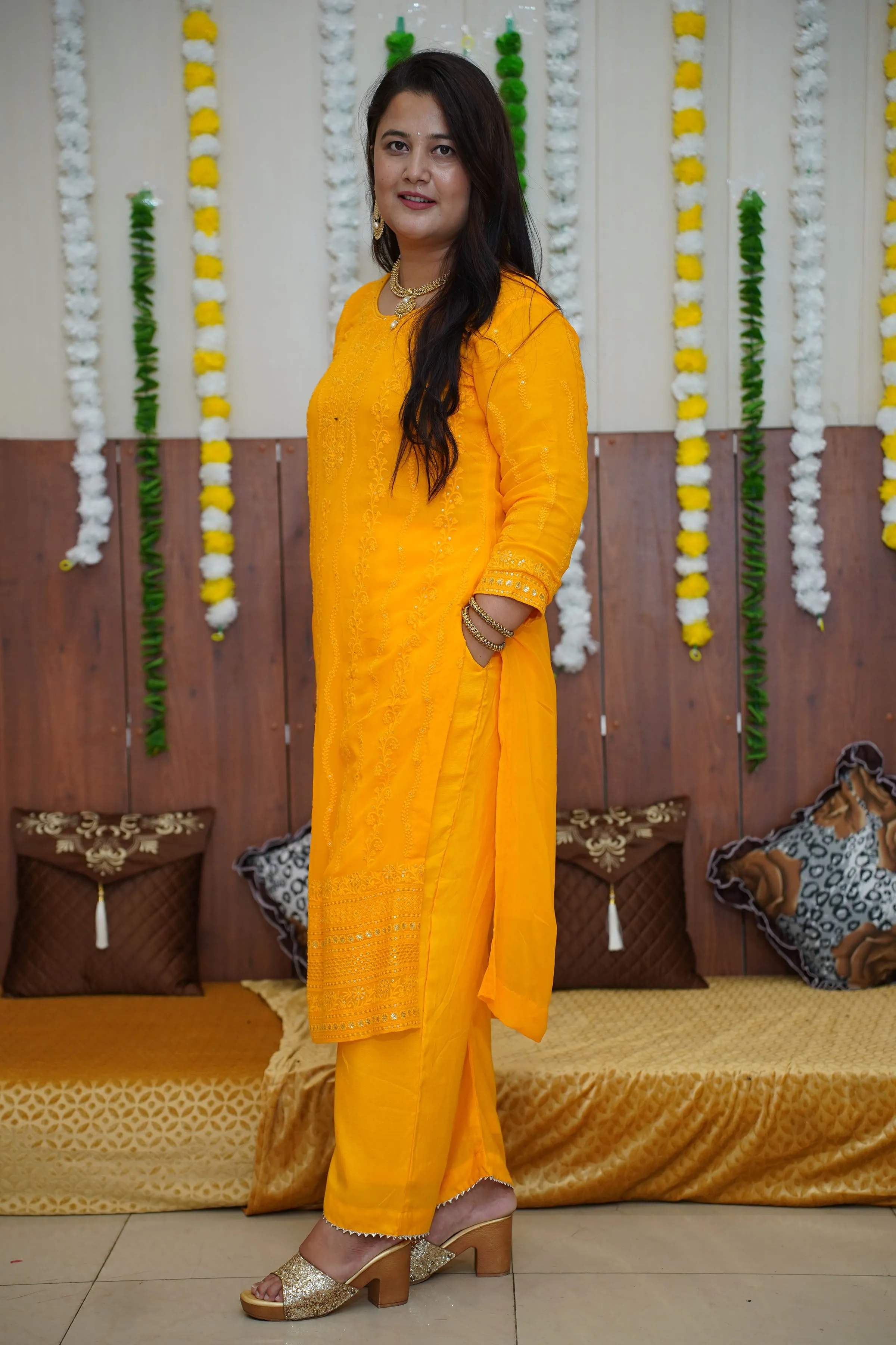 Haldi Yellow Sequined Fancy Suit