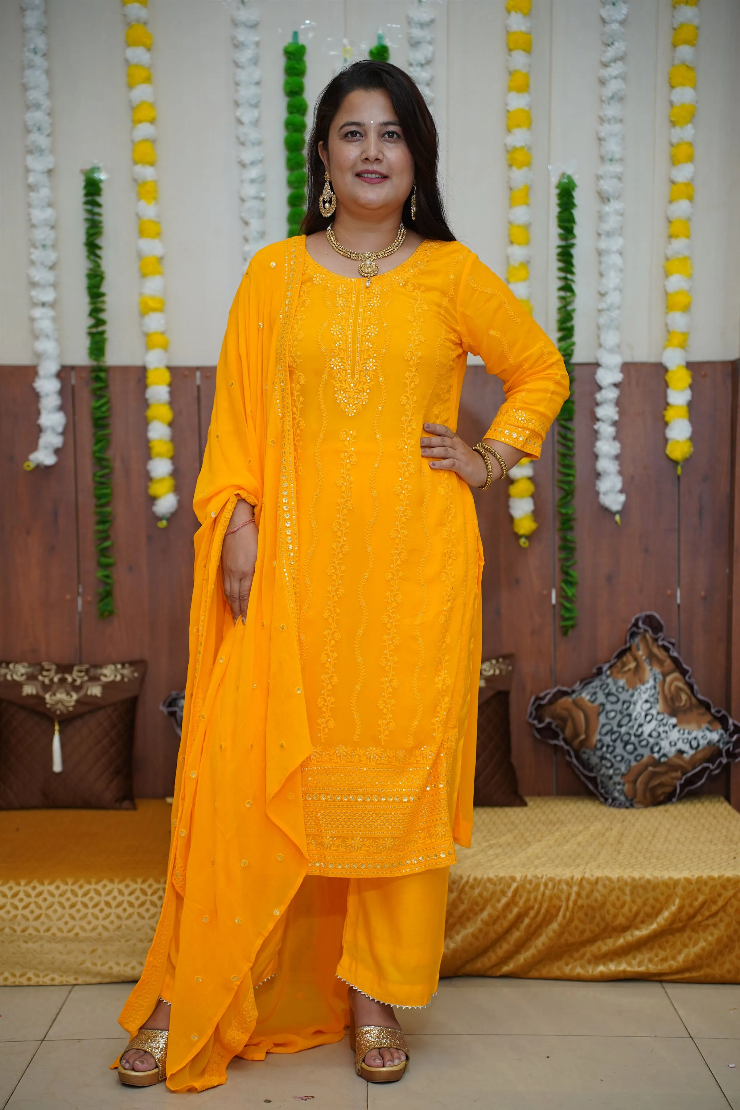 Haldi Yellow Sequined Fancy Suit