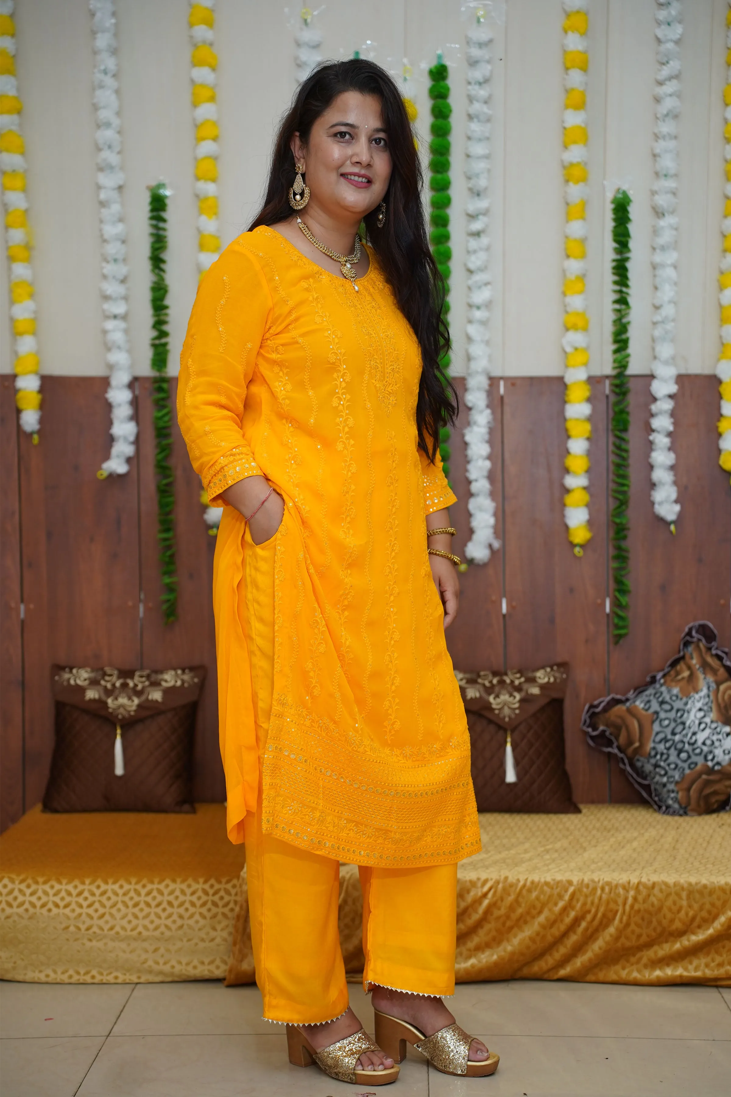 Haldi Yellow Sequined Fancy Suit